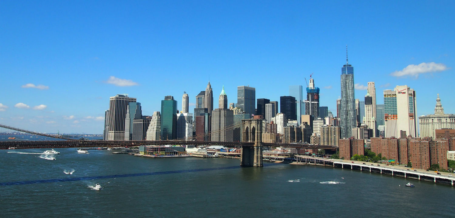 The Brooklyn waterfront with the Manhattan skyline behind it