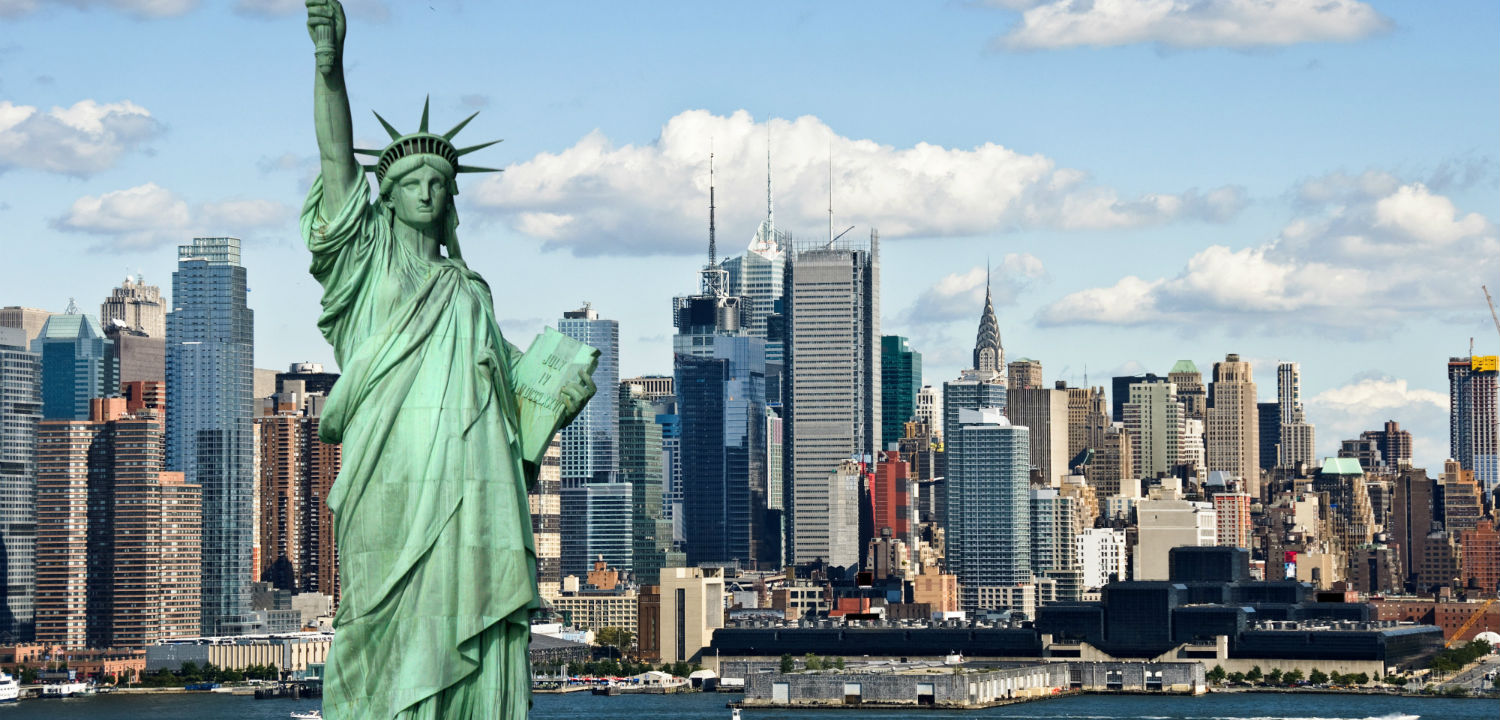 The New York City skyline seen from across the water