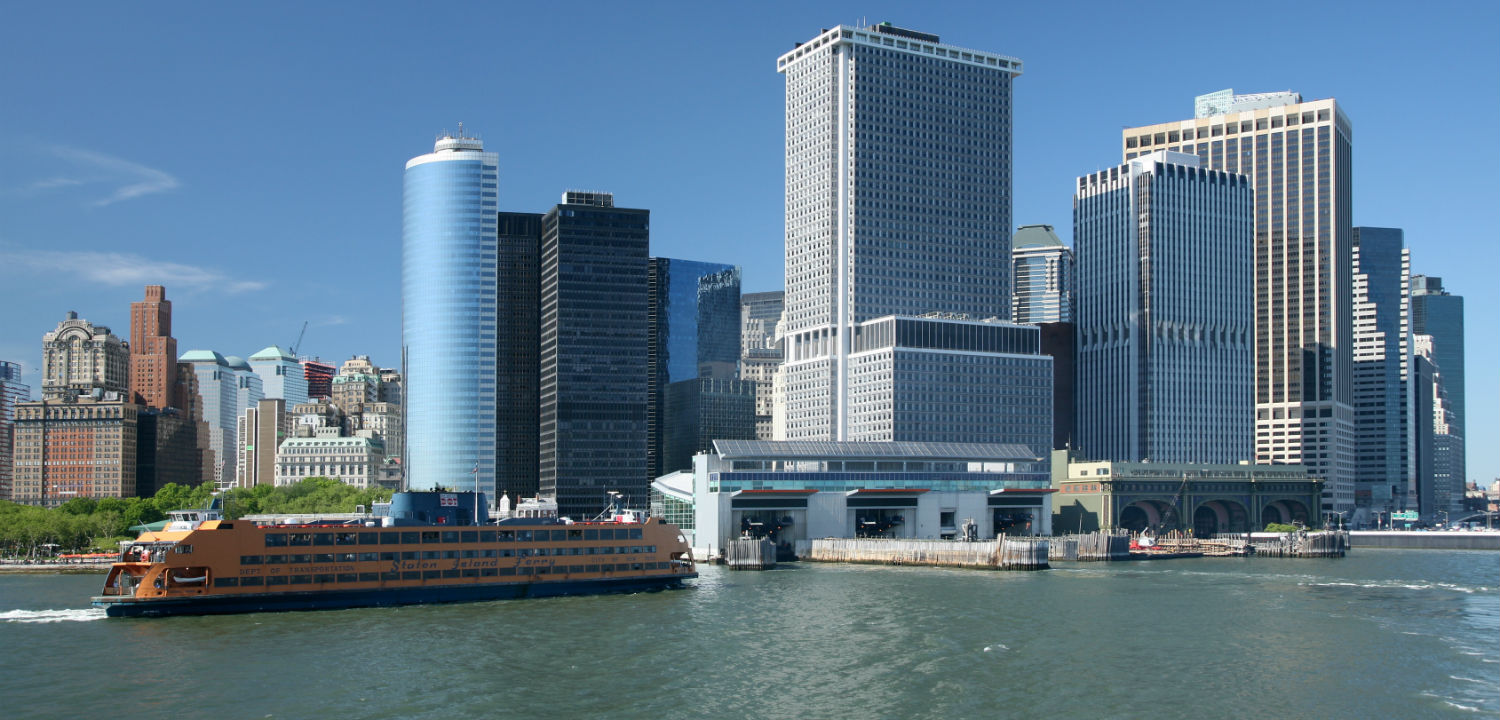 The Staten Island waterfront with the Lower Manhattan skyline beyond